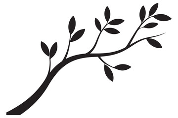 Nature plant branch silhouette icon with small leaves simple botanical illustration
