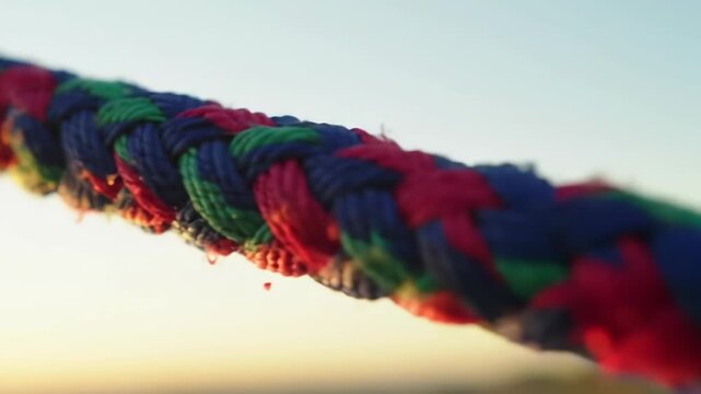 Close-Up of Braided Rope Colors of Blue, Green, and Red