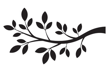 Nature plant branch silhouette icon with small leaves simple botanical illustration
