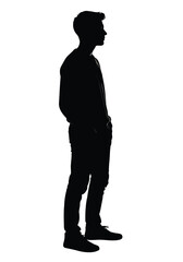 Obraz premium Vector illustration of silhouette of a young man standing with hands in pockets
