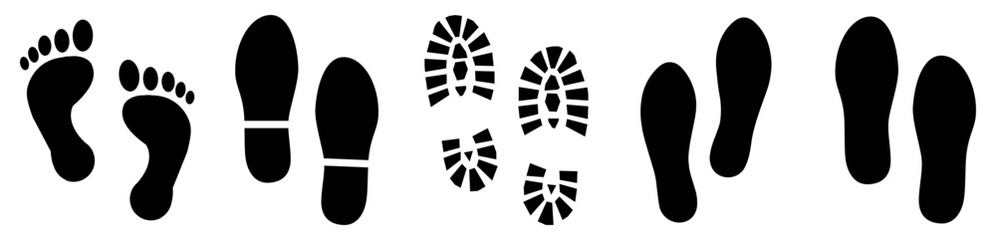 Footprint Icons Vector Set. Human Foot and Shoe Prints
