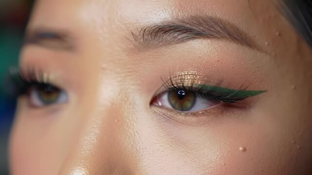 Green Eyeliner & Glitter Eyeshadow Makeup Look | Close-Up