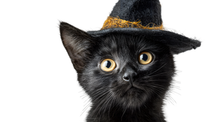 Cute Black Cat Wearing Witch Hat