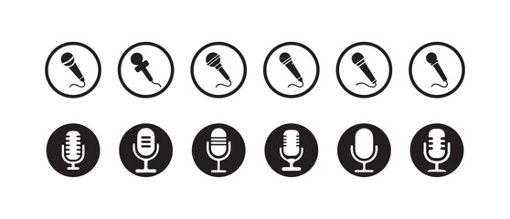Microphone icon set, mic symbol collection on white background, Retro microphone silhouette, Vector illustration EPS 10.