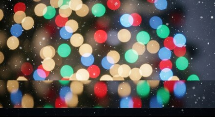 A Christmas tree with lights and snow