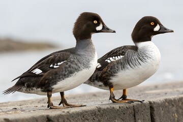 Barrow&rsquo;s Goldeneye Couple Standing Isolated
