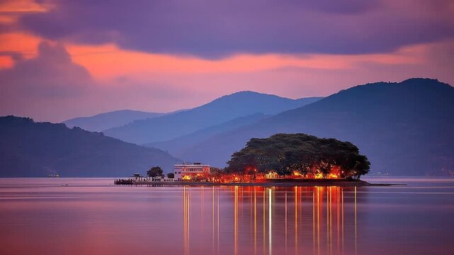 Island lightscape at dusk