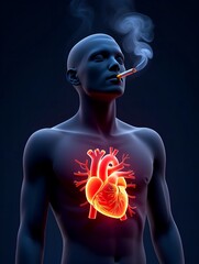 Smoking Cigarette with Glowing Red Heart Symbolizing Cardiovascular Risks