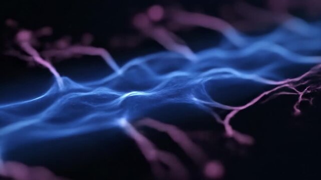 Abstract blue plasma energy arcs on dark background show powerful electric discharge this science concept is a symbol of neural network this is a very cool futuristic technology