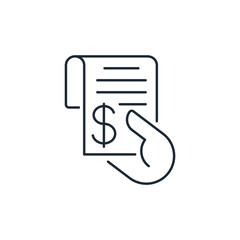 Present an invoice for payment. Payment for services, purchases.Vector linear icon illustration isolated on white background.