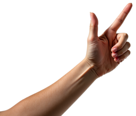 Targeting and aiming for success concept with a woman's hand making a finger gun gesture isolated on transparent background