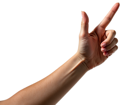 Targeting and aiming for success concept with a woman's hand making a finger gun gesture isolated on transparent background