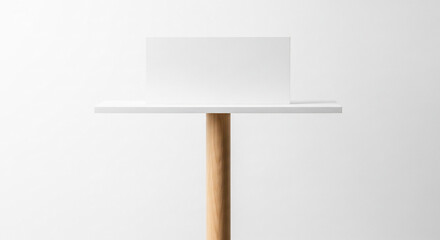 Blank White Card Display on Minimalist Wooden Stand