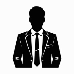 Black vector silhouette illustration of a businessman standing in a suit and tie, a people symbol for office and company manager icon