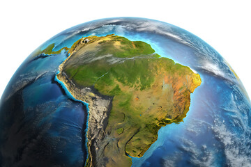 Fototapeta premium Detailed view of south america on a glowing earth globe with a dark background showcasing continents and oceans