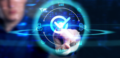 Standard quality control. Certification. Business, technology, internet and networking concept.