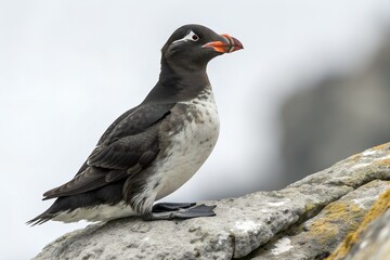 Fototapeta premium Auklet Perched on Rock Isolated