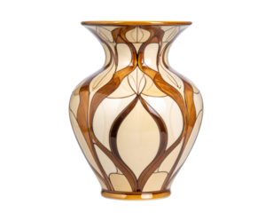  Elegant Art Nouveau Ceramic Vase with Intricate Geometric Pattern, Front View, Isolated on Transparent Background
