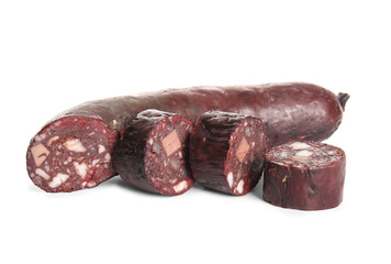 Delicious blood sausage isolated on white background