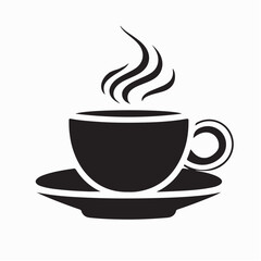 Coffee Cup Vector Logo Design with Rising Steam Minimal Flat Style