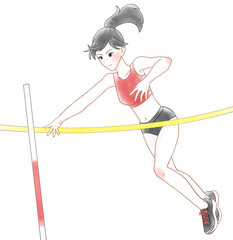 棒高跳びをする女子の水彩風イラスト