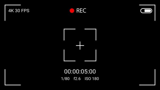 4k Camcoder overlay Video recording on black bacground,Camera recording screen interface with 30 second timer.