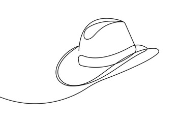 One line cowboy hat drawing minimal outline art isolated vector illustration
