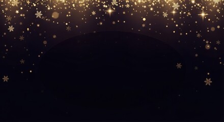 A black background with gold glitter and snowflakes