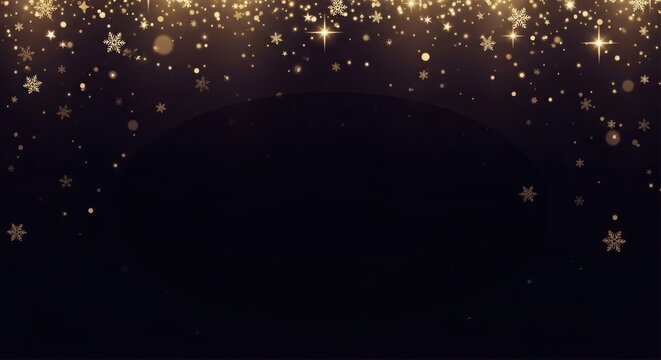 A black background with gold glitter and snowflakes
