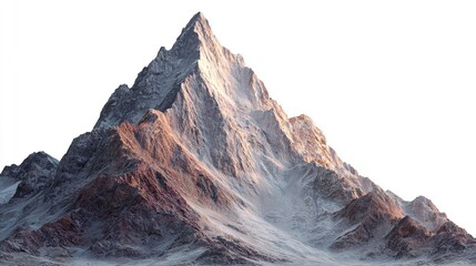 Majestic Mountain Peak Dominated by Dramatic Light and Shadow against a Clean White Background