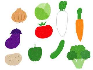 手描きあしらいセット　イラスト　アイコン　野菜　色鉛筆
