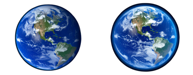 Planet Earth Globe View from Space, Centered Front View, Isolated on Transparent Background