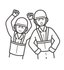 若く元気な土木技師の男性二人のイラスト　線画のみ