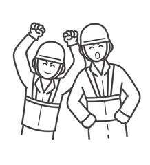 若く元気な土木技師の男性二人のイラスト　線画のみ