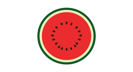 Fototapeta premium Circular Watermelon Slice with Red Flesh Black Seeds and Green Rind.