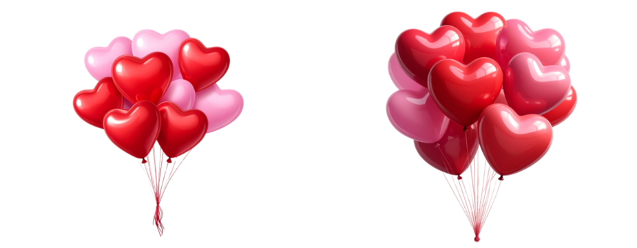  Heart-Shaped Red and Pink Balloons Clipart for Romantic Designs, Transparent PNG - Powered by Adobe