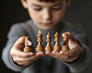Child Holding Chess Pieces