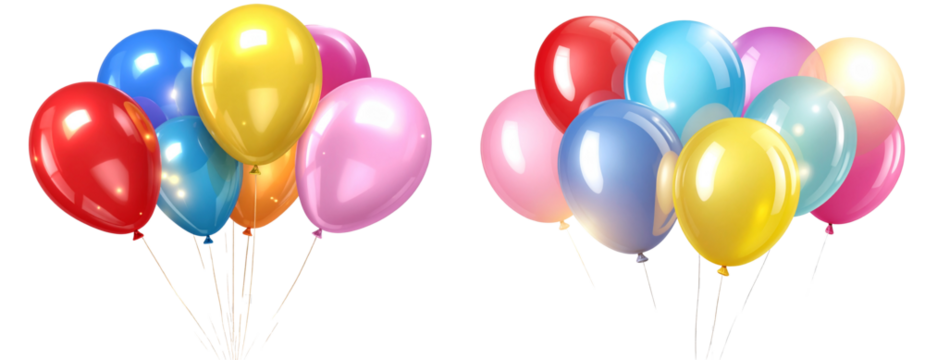 Colorful Party Balloons Floating Upward, Transparent PNG Photo Overlay