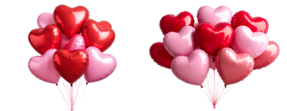 Heart-Shaped Red and Pink Balloons Cluster, Romantic Photo Overlay, Isolated PNG