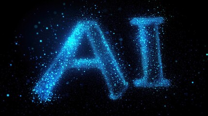 AI rendered in sparkling blue particles on black background