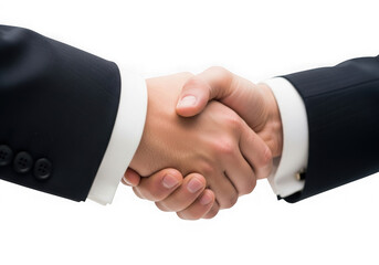 Businesspeople shaking hands in formal attire symbolizing partnership and agreement isolated on transparent background
