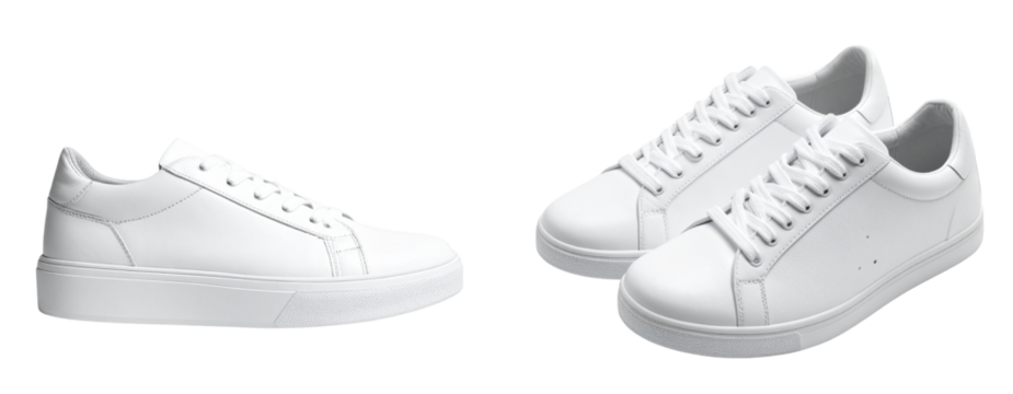 Minimalist White Sneakers Side View, Clean Studio Light, Isolated on Transparent Background
