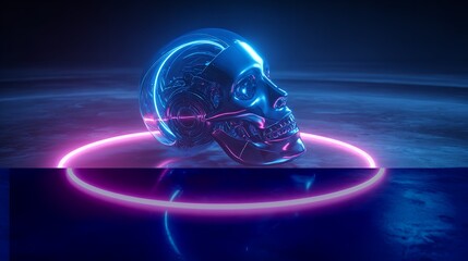 Sci-Fi Cyberpunk Skull: A Futuristic Concept with Neon Lights and Intricate Metallic Details