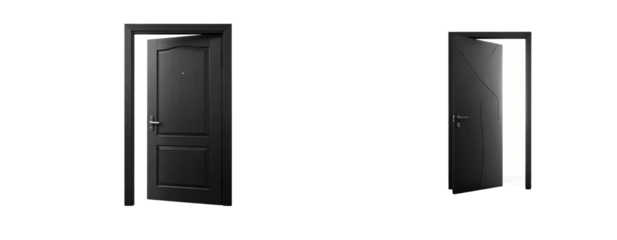 Untitled design -  Black Modern Door Standing Open in Empty Space, Symbol of Choices and Freedom, Transparent PNG