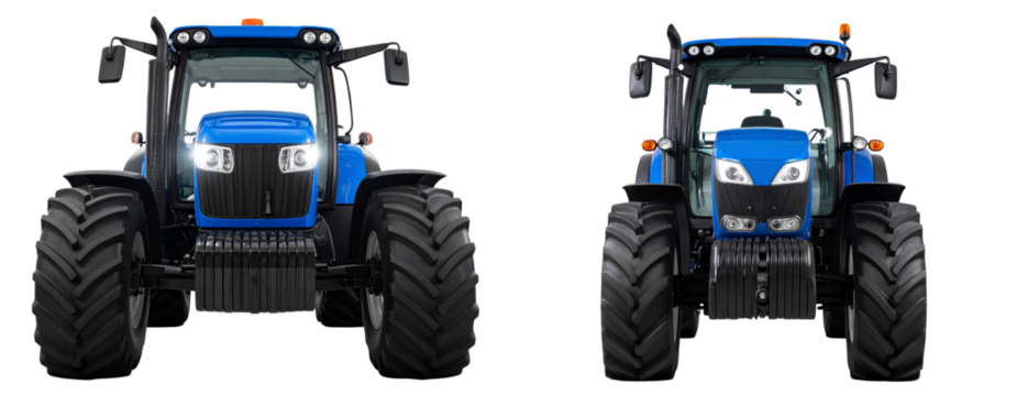 Untitled design - New Holland T5 Tractor Front View, Clean Blue Body, Isolated on Transparent Background