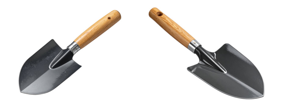 Untitled design - Clean New Shovel with Wooden Handle and Steel Blade, Front View, Isolated on Transparent Background