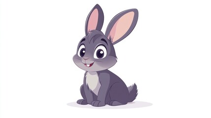 Obraz premium Cute grey bunny sitting, white background, illustration, children's book