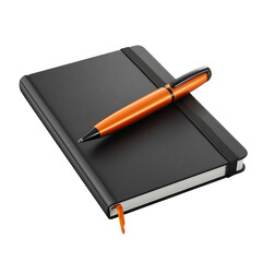 Black notebook with orange pen