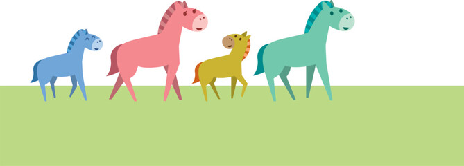 馬の親子かわいいイラスト素材