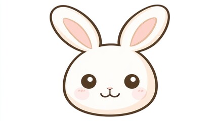 Cute cartoon bunny head, white background, happy, children's illustration